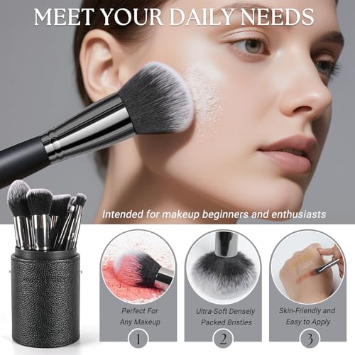Black 18-Piece Professional Makeup Brush Set with Travel Case for Face & Eyes