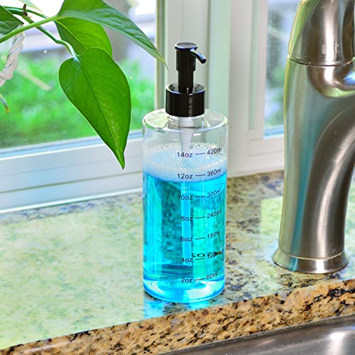 Youngever 5 Pack Plastic Pump Bottles 16 Ounce, Clear Refillable Plastic Pump Bottles with Measurement and Travel Lock (Cylinder Shape)