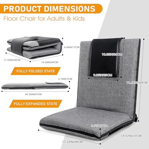 FASTMOMENT Foldable Floor Chair with Back Support & Adjustable Positions, Grey & Black
