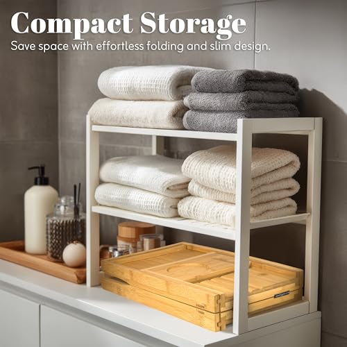 HOME IT Premium Foldable Bathtub Caddy Tray - Adjustable, Waterproof Bamboo