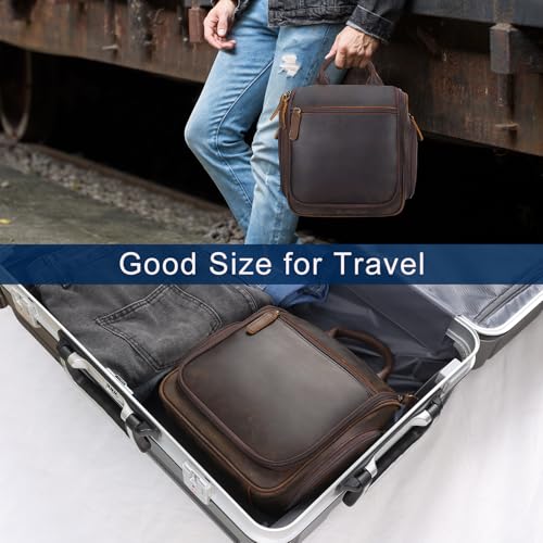 Masa Kawa Brown Leather Travel Hanging Toiletry Bag for Men – Large