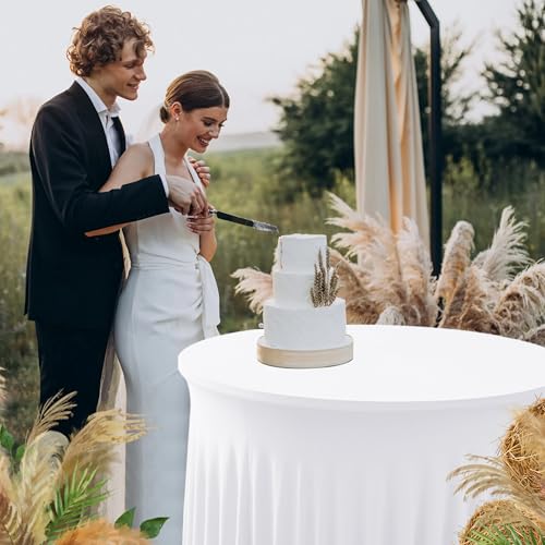 White Spandex Table Skirts for 60 Inch Round Tables - 6 Pack - Wedding & Party Decor