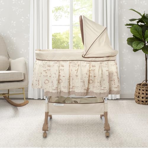 Delta Children Portable Baby Bassinet for Newborns - Bedside & Rocking with Vibration & Nightlight, Includes Plush Toys & Storage Basket, Adjustable Canopy - Listing Variant Bassinet