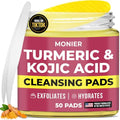 Turmeric Kojic Acid Cleansing Pads for Face Dark Spots - Hydrates & Plumps Skin - With Vitamin C & E - Sensitive Skin Friendly (50 Pads)