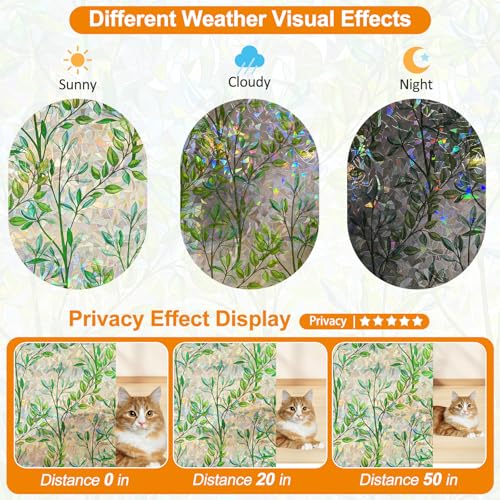 Privacy Window Film Leaf Rainbow 157.4"L x 45.27"W No Glue Anti-UV Decor - Leaf Rainbow / 157.4"L x 45.27"W
