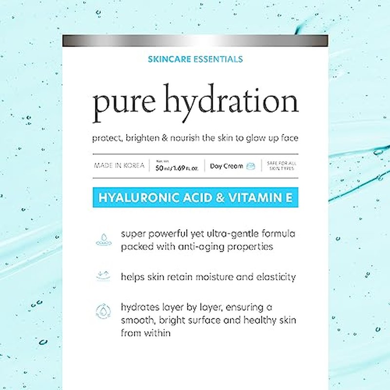 Hyaluronic Acid & Vitamin E Daily Face Moisturizer - Reduce Acne Scars, Fines Lines, Wrinkles, Hydrating Day Cream - Cruelty Free Korean Skin Care For All Skin Types - 1.69 Fl. oz/ 50ml