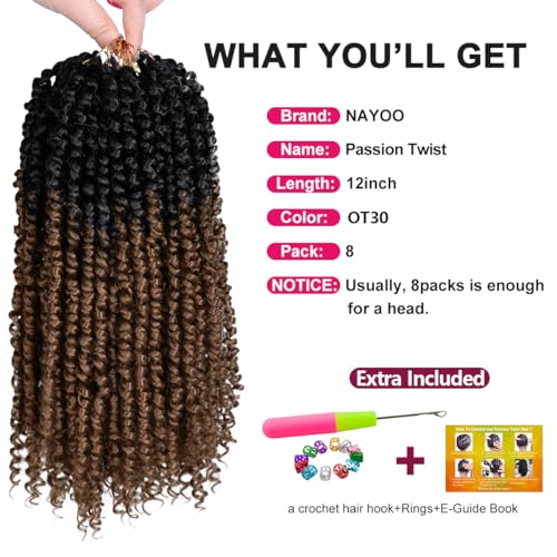 NAYOO Passion Twist Hair 12 Inch Pre-Twisted Crochet 8 Packs OT30
