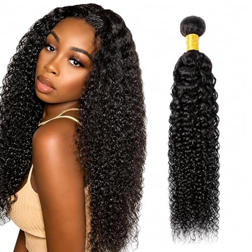 Aikebi 1B Natural Jerry Curly Wave Human Hair Bundles 28 Inch - Unprocessed Brazilian Virgin Hair, Variation #1B Natural J / 28