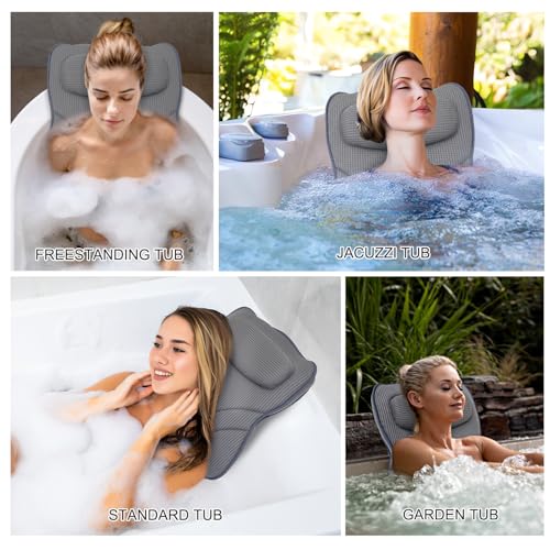 Gray Extra Long Bath Pillow with Lumbar Support - 4D Air Mesh Spa Cushion