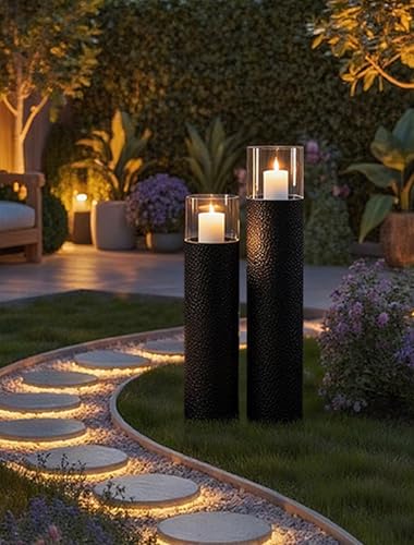 Sziqiqi Tall Floor Candle Holders: 34/27in Hurricane Pillar Holders