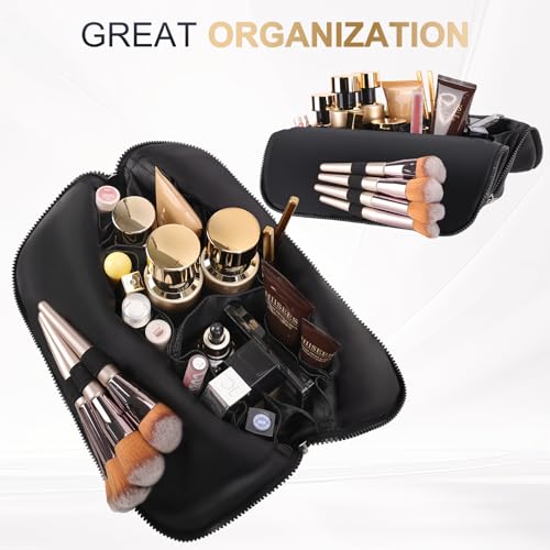 dadop Travel Makeup & Toiletry Bag, Large Waterproof Cosmetic Bag Organizer With 28 Pocket & Adjustable Compartments & 4 Brush Holders