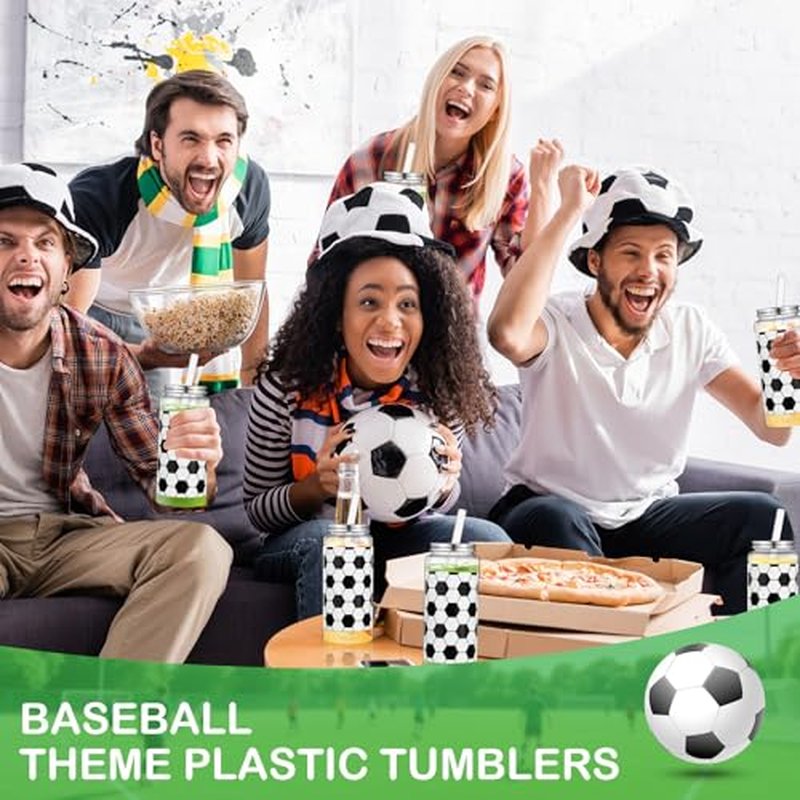 36 Pcs Soccer Team Gifts Sets Bulk Soccer Party Favors 13.5oz Reusable Plastic Tumbler Cups with Lid and Straw Cosmetic Bags Keychains for Sports Birthday Party Supplies Decor