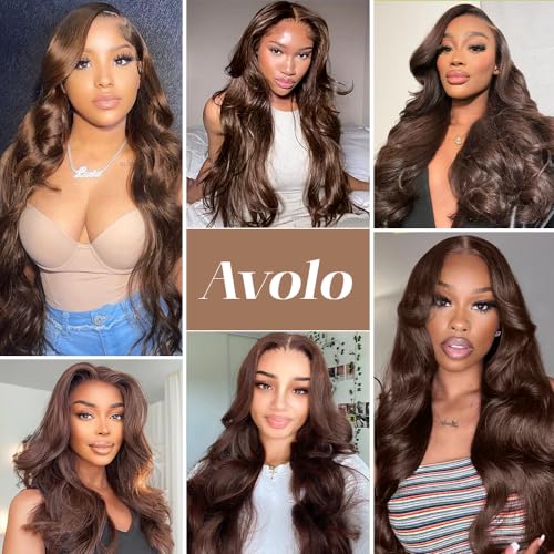 Chocolate Brown Lace Front Wig 28 Inch Body Wave Human Hair HD 13x4