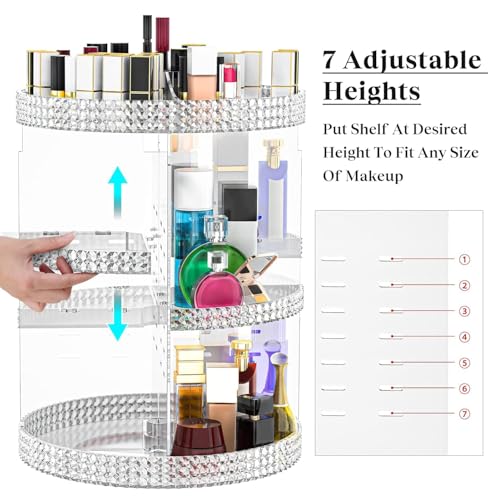 X-Large Clear 360 Rotating Makeup Organizer with 7 Adjustable Layers