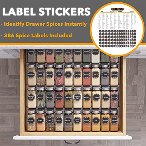 SpaceAid 40 Jars Spice Drawer Organizer with 386 Labels, 4-Tier Rack, 18.5" Wide