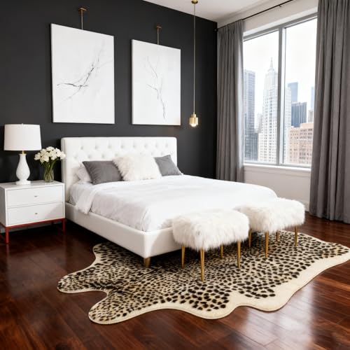 Beige & Black Leopard Print Rug 6.7x5.2ft Faux Animal Carpet Home Decor