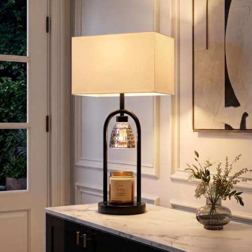 Black 22-Inch Modern Candle Warmer Table Lamp with Dimmable Light
