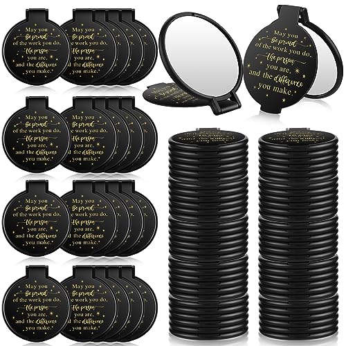Huwena 100 Pcs Black Compact Mirrors Bulk Gift for Women, Employee Appreciation Gifts for Coworker Staff, Be Proud of The Work You Do, Goodie Bag Stuffers for Christmas, Team Building