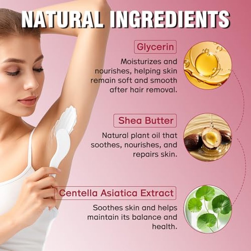 Hair Removal Cream for Women, Crema Depiladora Para Mujer, Fast-Acting, Effective Painless Flawless Depilatory Cream for Legs, Arms, Underarms, Stomach, Pubic Area and Bikini Line 120g
