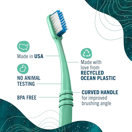 Coral Recycled Ocean Plastic Adult Toothbrush 6-Pack - Soft Bristles, Made in USA