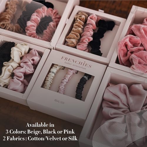 Pink Beige Black Cotton Velvet No Slip Scrunchies - Small 3 Pack
