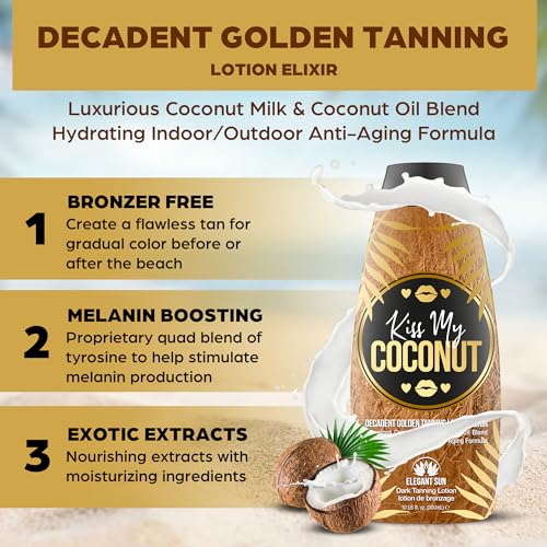 Tanning Lotion with Coconut & Cocoa Butter - Skin Softening, No Bronzer, Indoor & Outdoor Accelerator