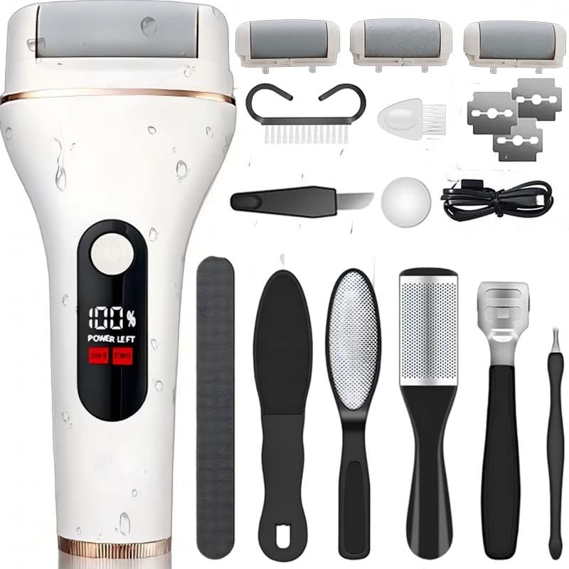 Electric Foot Callus Remover, Portable Electric Foot File with 15 in 1 Professional Pedicure Kits,Rechargeable Pedicure Tools for Foot Care, Waterproof Remover Cracked Feet & Dead Skin, Gift (White)