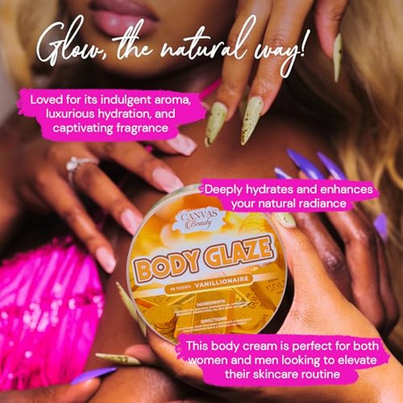 Canvas Beauty Body Glaze, Moisturizing Non-Greasy Body Butter for Women With Beeswax, Jojoba Oil, and Rice Bran for Soft and Glowy Skin (VANILLIONAIRE)