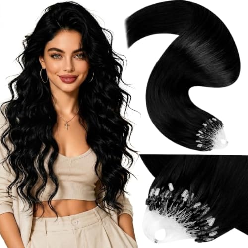 LaaVoo Micro Link Hair Extensions Human Hair 18 Inch Jet Black - Variation A1-Micro #1-Jet Black / 50g