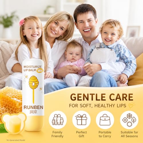 RUNBEN 3 Pack Kids Lip Balm Set - Safe, Non-Toxic Baby Lip Care, Moisturizing & Gentle