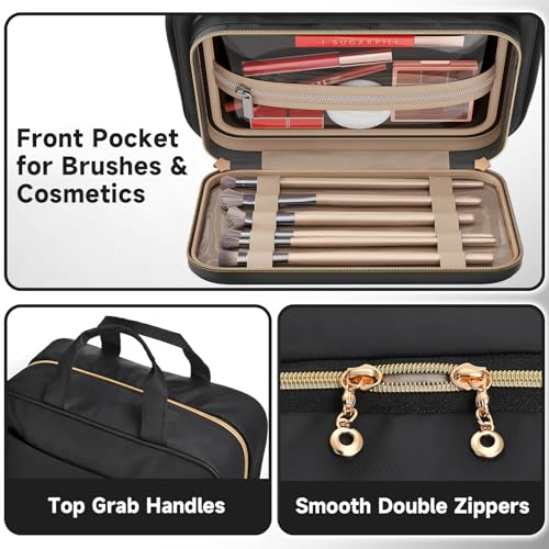 Travel Toiletry Bag for Women - Waterproof Hanging Organizer, Medium Black