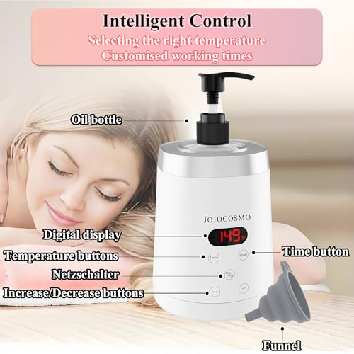 Massage Oil Warmer, Massage Oil Heater with Two Oil Bottle dispensers, Body Liquid Warmer from 30 to 65 ¡ÆC, Lotion Bottle Warmer Shampoo Heater for Salon (White)