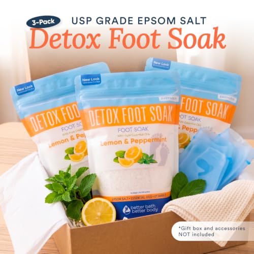 Detox Foot Soak 3 Pack Bundle - 32 Ounces Epsom Salt Foot Spa Soothing Soaks