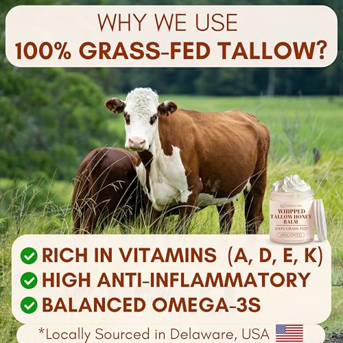 Whipped Beef Tallow and Honey Face Balm - Unscented, 4oz for Sensitive Skin