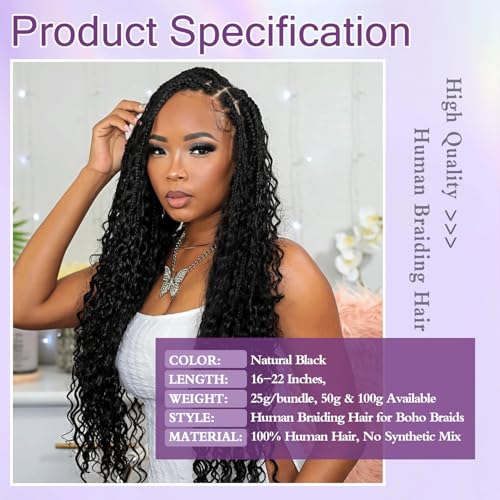 Human Braiding Hair Deep Wave 100g 16 Inch for Boho Knotless & Curly Braids