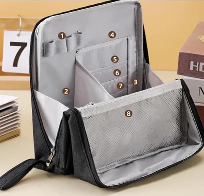 Multi-purpose Large Capacity Oxford Cloth Standing Makeup Bag, Waterproof Makeup Organizer with Compartments,Large Capacity Stationery Organizer, Portable Toiletry Bag and Stationery Storage (Navy)