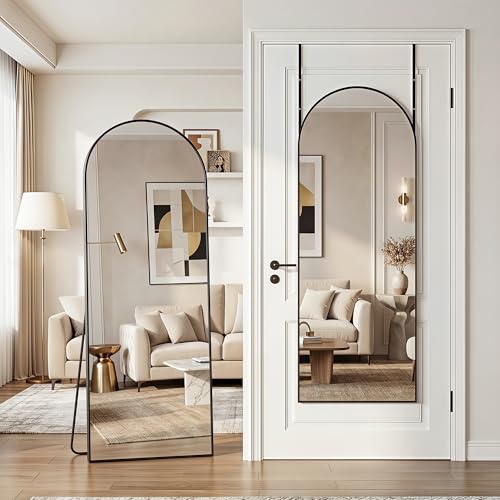 58x20 Inch Over-the-Door Arched Full Length Mirror - Black, Adjustable Hooks