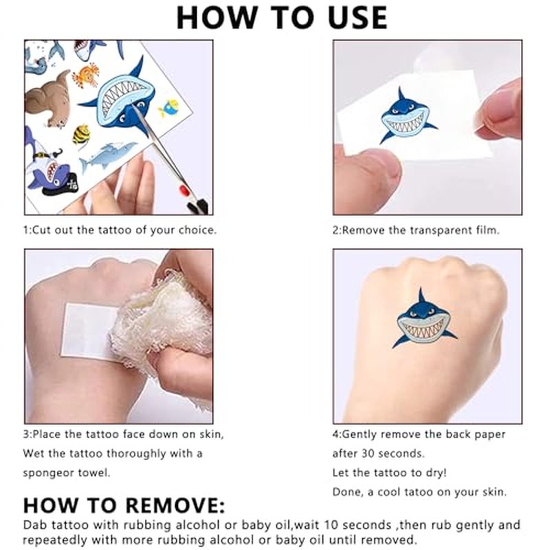 12 Sheets Ocean Animals Temporary Tattoos, Under the Sea Birthday Party Supplies Decorations Shark Dolphin Crab Fish Turtle Party Favors Sea Animal Goodie Bag Fillers School Classroom Reward Gifts