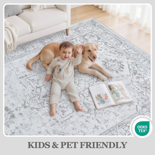 Xafir 8x10 Grey Washable Non-Slip Area Rug for Living Room