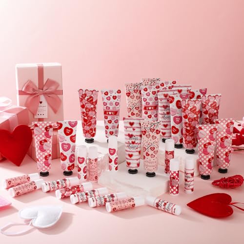 18-Pair Valentine Hand Cream & Lip Balm Gift Set - Red Heart Candy