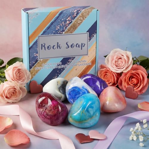 Soap Bar Sets - Bff Beauty 6pcs Hand Face Body Bar Soap Birthday Valentine Gift Set for Women, Perfect Gemstone Soap Rocks Set for Women & Men Moisturizing Skin, Best Gift Ideal for Birthday Gifts