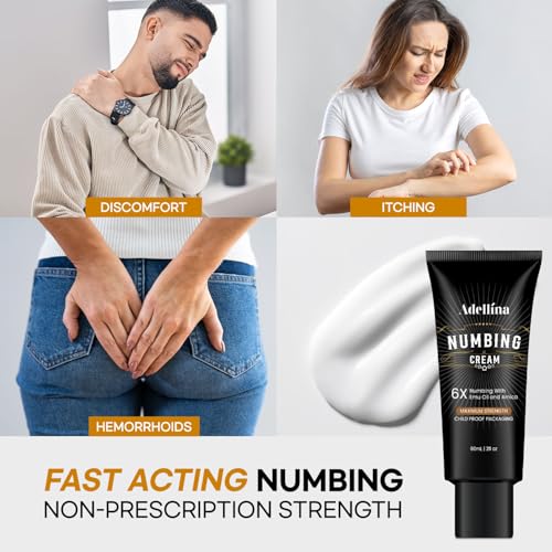 Adellina Numbing Cream Maximum Strength 2 Fl Oz - Long Lasting Soothing with Arnica & Emu Oil