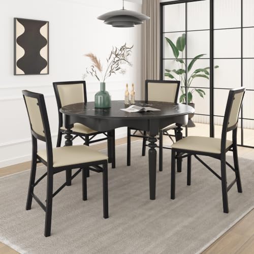 VECELO Creamy Beige Foldable Dining Chairs Set of 2 - Padded Metal Guest Seating