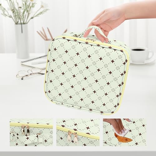 Travel Makeup Bag with 360° Rotating LED Mirror Waterproof Organizer - Green & Yellow