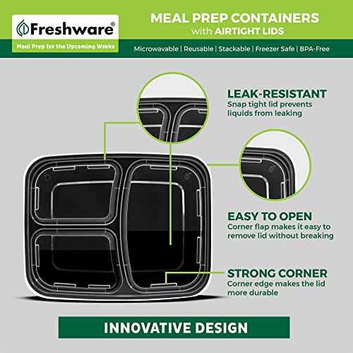 24 oz Meal Prep Containers 150 Pack with 3 Compartments BPA Free Stackable