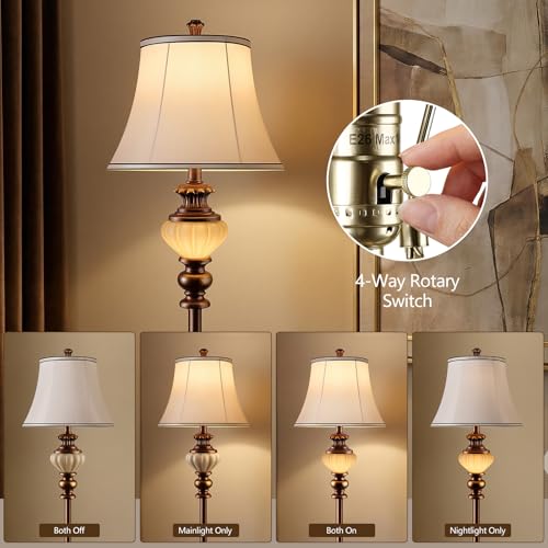 PARTPHONER Brown 65-Inch Vintage Floor Lamp with Nightlight & Fabric Shade