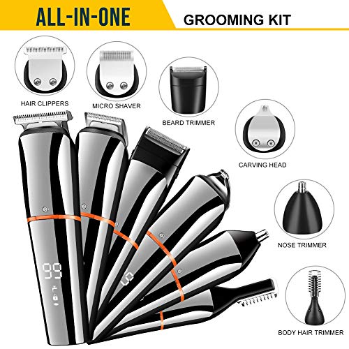 SURKER Beard Trimmer for Men Hair Clippers Body Mustache Nose Hair Groomer Cordless Precision Trimmer 6 in 1 Grooming Kit Waterproof USB Rechargeable