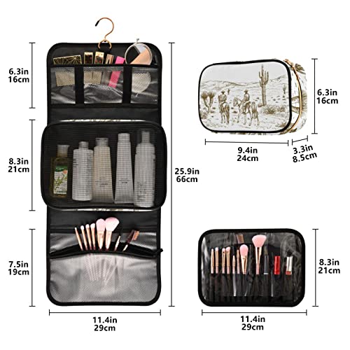 Western Desert Cowboys Travel Toiletry Bag Set with Brush Cases - Water-Resistant Hanging Organizer A6