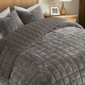 GOONE Oversized King Velvet Quilt Set 112x106 Fossil Greek Velvet Luxury Reversible Bedding