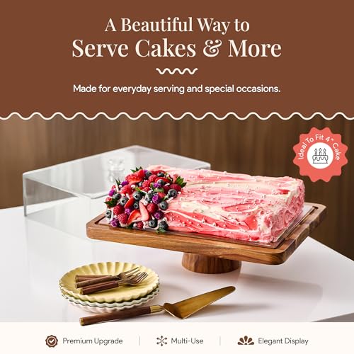 HOMESPHERE Rectangular Acacia Wood Cake Stand with Lid & Charcuterie Board - 17x13
